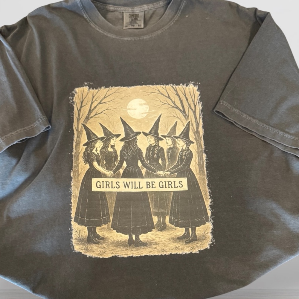 Comfort Colors Charcoal Tee with Witchy Design